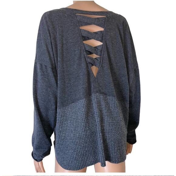 Knox Rose sweater top charcoal gray SZ XXL pull over V-Neck cris cross back - Picture 3 of 9